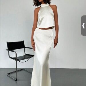 2 Piece Champagne Halter Top and Maxi Skirt Set